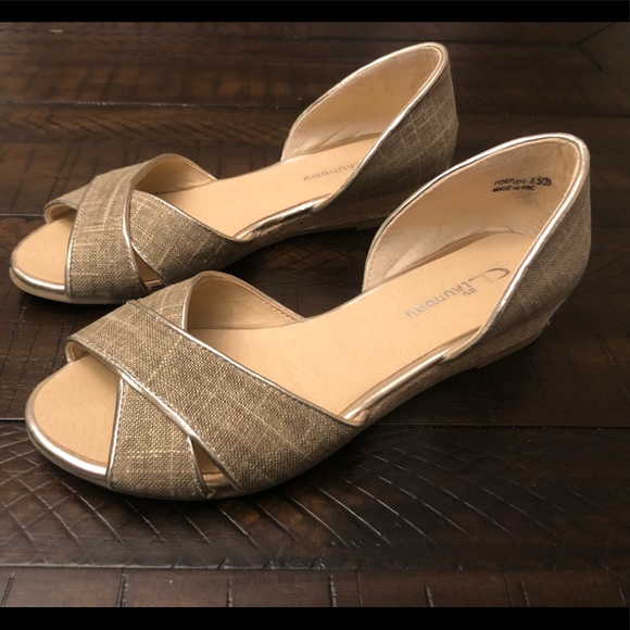 Chinese laundry open toe flat metallic trim sz 8.5 - Picture 3 of 7